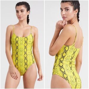 Neon Yellow Snake Animal Print One Piece Swimsuit